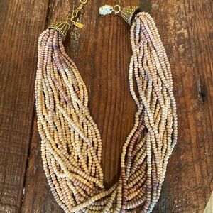 Elegant Gold and Tan Multi-Strand Necklace